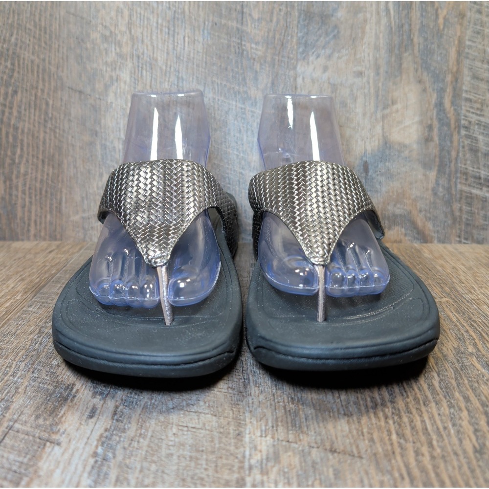 Fitflop Lulu Weave Silver Metallic Thong Flip Flop Toe Post Sandals Womens Sz 8 - Picture 3 of 13